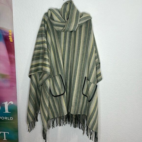 NWT SIMKHAI Cypress Stripe Sam Wool Fringe Poncho One-Size - Picture 2 of 14